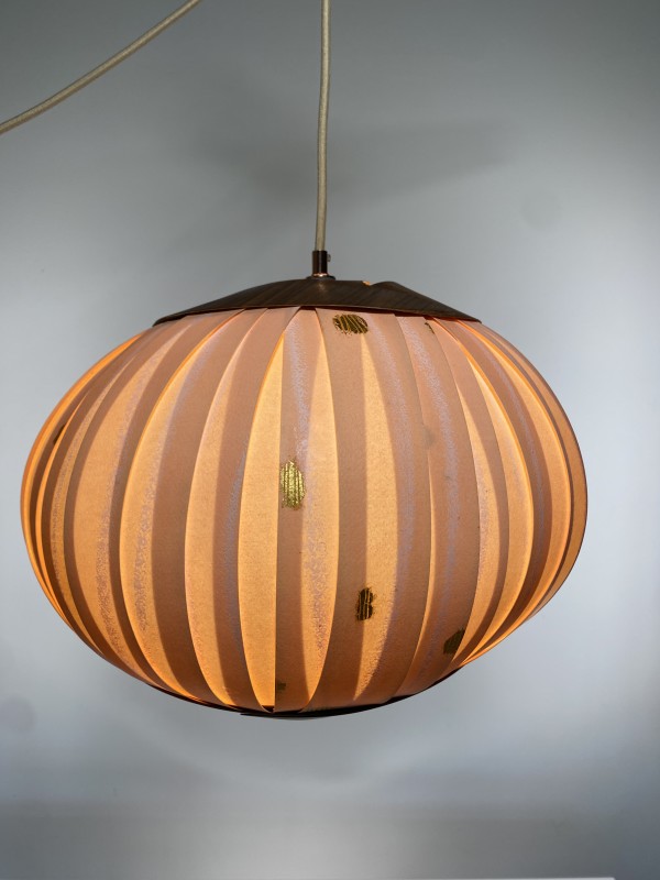 Peach Anemone Pendant Lamp with Walnut Veneer and 23k gold details by Nell Hergenrather