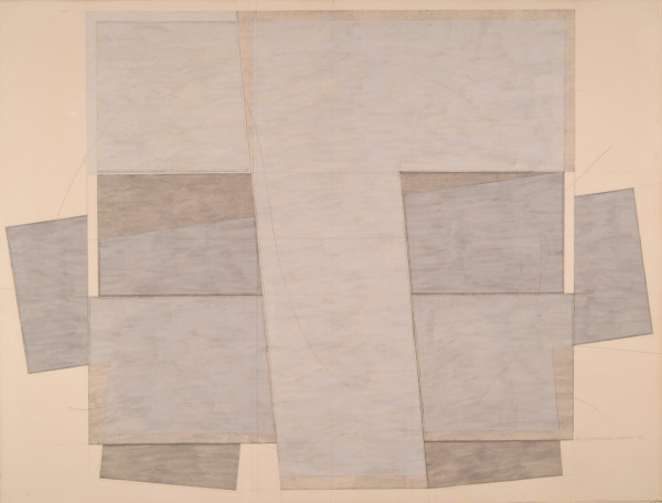 Untitled, geometric abstract painting of grays and whites by Ed Mieczkowski