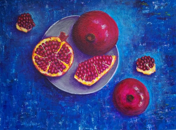 Pomegranates on Blue #8 by Olena Kvit (Kharchyshyna)