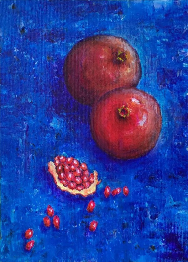 Pomegranates on Blue #9 by Olena Kvit (Kharchyshyna)