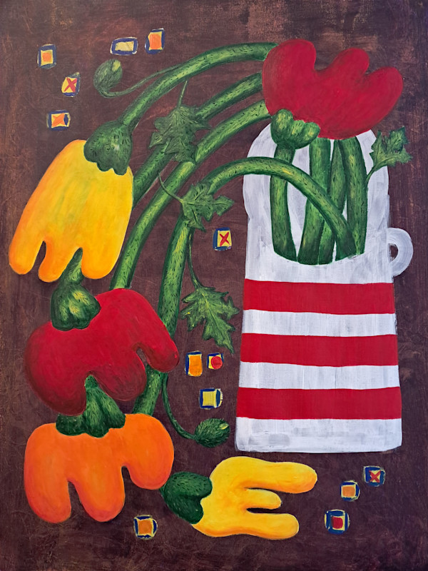 Coquelicots dans un vase rouge, 42x56, encadré 50x70 by Olena Kvit