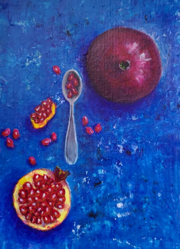 Pomegranates on Blue #10 by Olena Kvit (Kharchyshyna)