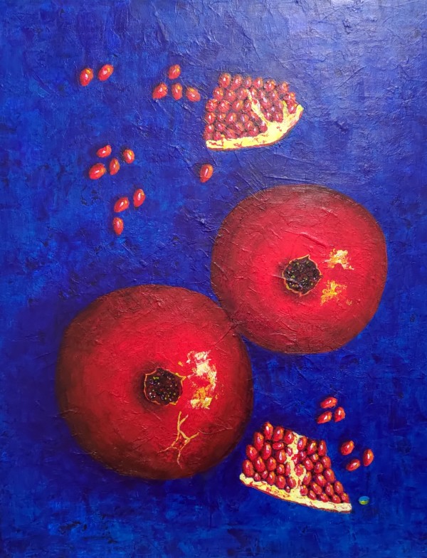 Pomegranates on Blue #12 by Olena Kvit (Kharchyshyna)
