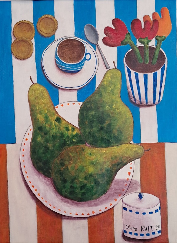 Des poires au petit-déjeuner, 42x56, encadré 50x70 by Olena Kvit