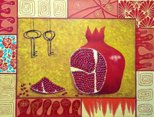 Pomegranates on Yellow #20 by Olena Kvit (Kharchyshyna)