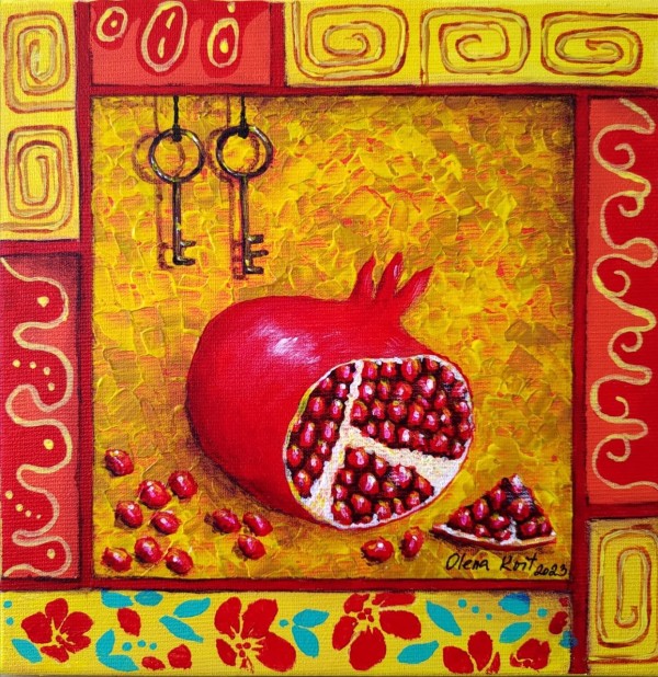Pomegranates on Yellow #15 by Olena Kvit (Kharchyshyna)