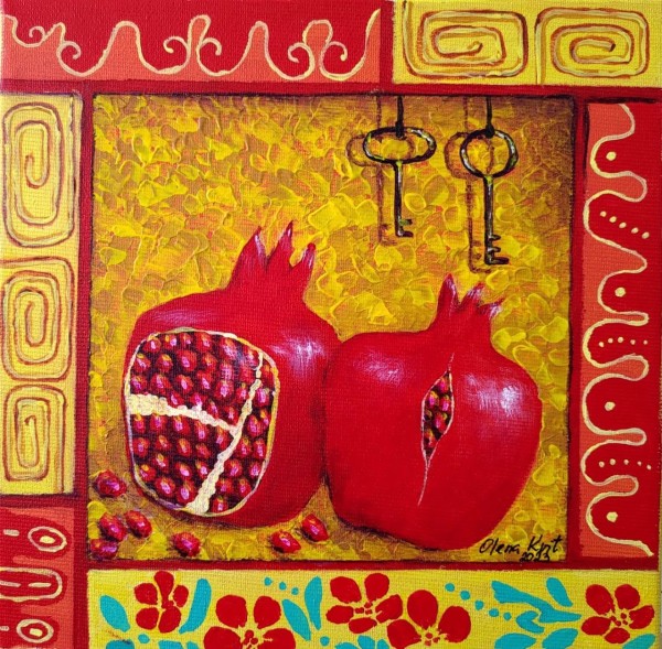 Pomegranates on Yellow #16 by Olena Kvit (Kharchyshyna)