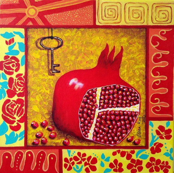 Pomegranates on Yellow #17 by Olena Kvit (Kharchyshyna)