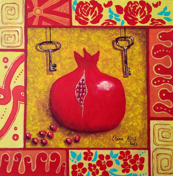 Pomegranates on Yellow #18 by Olena Kvit (Kharchyshyna)