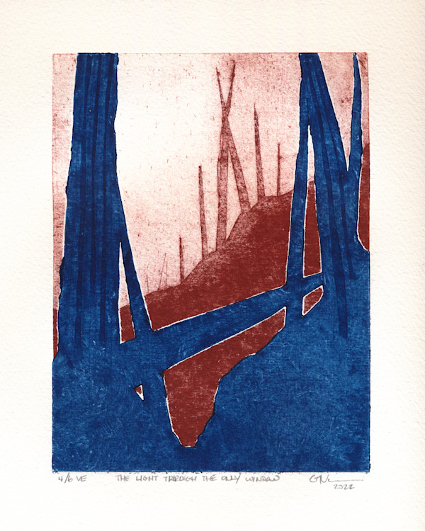 “The Light Through The Only Window” Collagraph Print 4/6 by Caryn Vainio