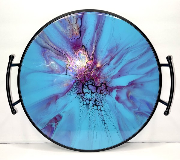 Untitled- Turquoise and Purple 13” Circular Tray/Platter by Pourin’ My Heart Out - Fluid Art by Angela Lloyd