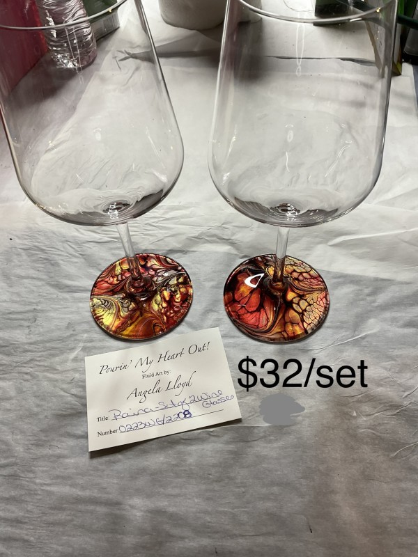 Raina - Set of 2 Wine Glasses by Pourin’ My Heart Out - Fluid Art by Angela Lloyd