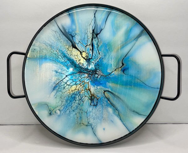 Untitled Turquoise Small 12” Platter by Pourin’ My Heart Out - Fluid Art by Angela Lloyd