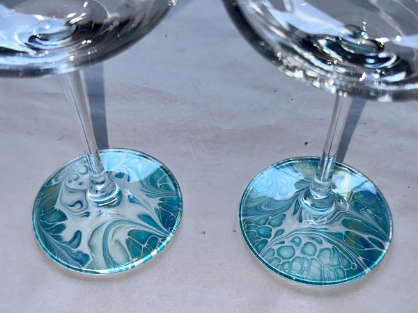 Ocean Side set of 2 Wine Glasses by Pourin’ My Heart Out - Fluid Art by Angela Lloyd