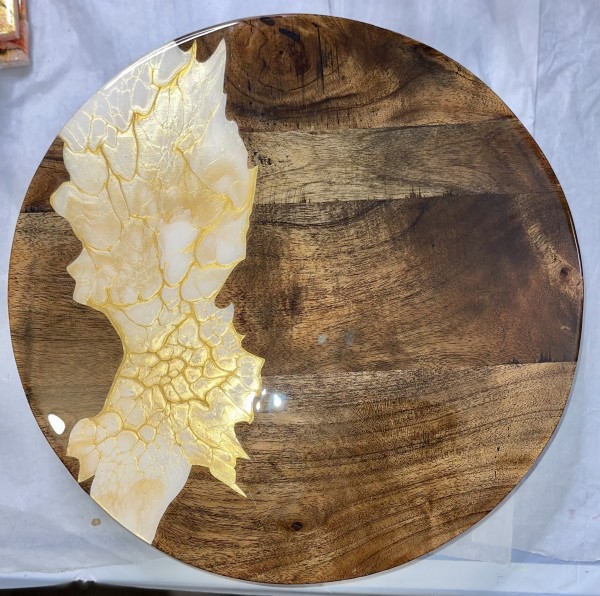 Winter Gold, Lazy Susan by Pourin’ My Heart Out - Fluid Art by Angela Lloyd
