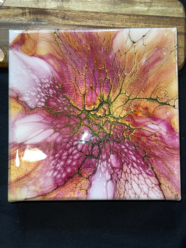 Cranberry Bliss, 6” Block by Pourin’ My Heart Out - Fluid Art by Angela Lloyd