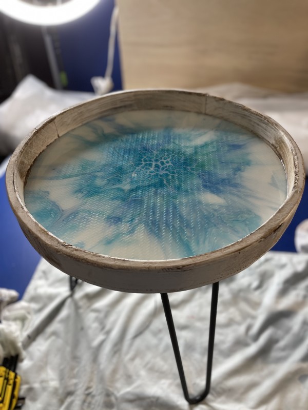 Ocean Side Small 16” Round Table by Pourin’ My Heart Out - Fluid Art by Angela Lloyd