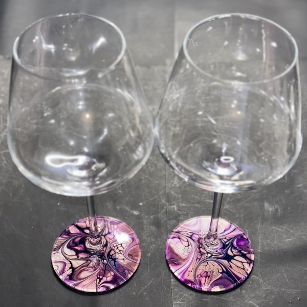 Chrysanthemum wine glasses set of two by Pourin’ My Heart Out - Fluid Art by Angela Lloyd