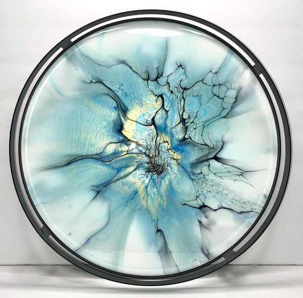 Untitled - Large 17” Blue Platter/Tray by Pourin’ My Heart Out - Fluid Art by Angela Lloyd