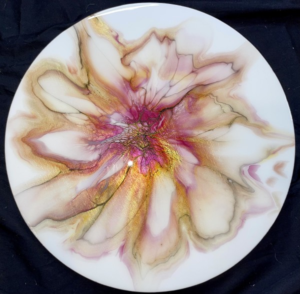 Cranberry Bliss, 16” Wood Round by Pourin’ My Heart Out - Fluid Art by Angela Lloyd