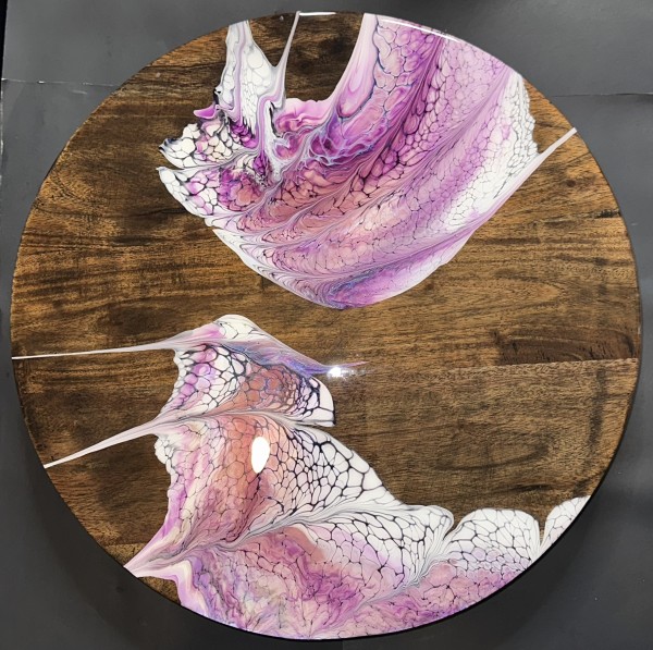 Chrysanthemum 15” Wood Lazy Susan by Pourin’ My Heart Out - Fluid Art by Angela Lloyd