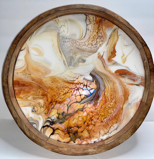 Hidden Monarch Autumn 17 " Acacia Wood Platter by Pourin’ My Heart Out - Fluid Art by Angela Lloyd