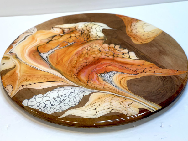 Supernova Autumn 13.5" Circular Platter by Pourin’ My Heart Out - Fluid Art by Angela Lloyd