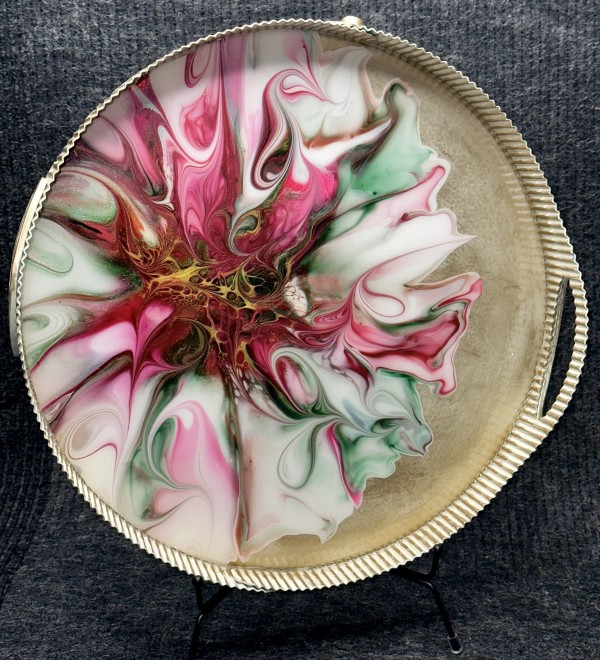 Christmastime 14” Gold Metal Platter by Pourin’ My Heart Out - Fluid Art by Angela Lloyd