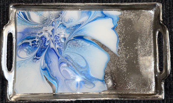 Tekhelet Small Silver Tray by Pourin’ My Heart Out - Fluid Art by Angela Lloyd