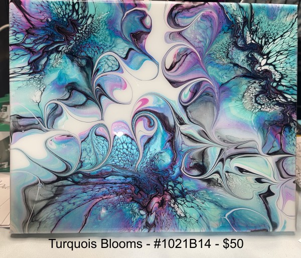 Turquoise Blooms by Pourin’ My Heart Out - Fluid Art by Angela Lloyd