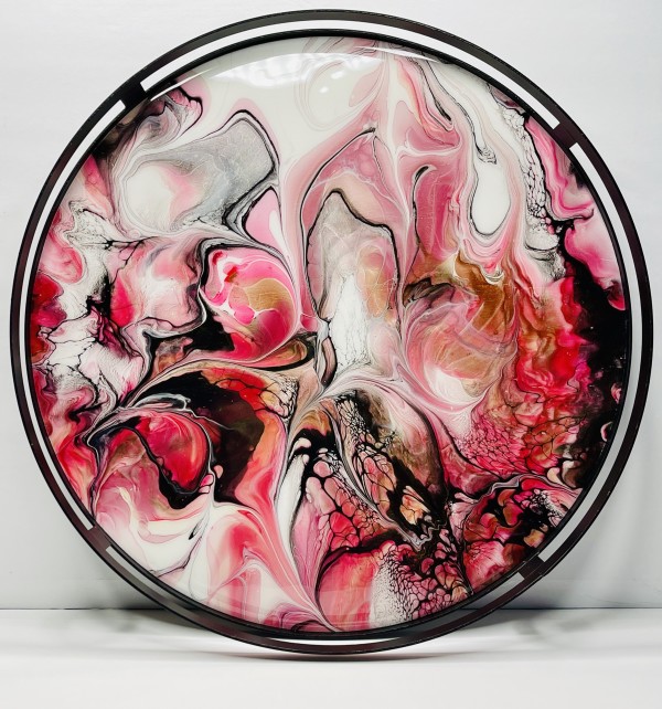 Red and Gold Large Platter by Pourin’ My Heart Out - Fluid Art by Angela Lloyd