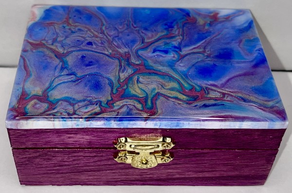 Untitled - Pink, Purple, and Blue Small Jewelry Box by Pourin’ My Heart Out - Fluid Art by Angela Lloyd
