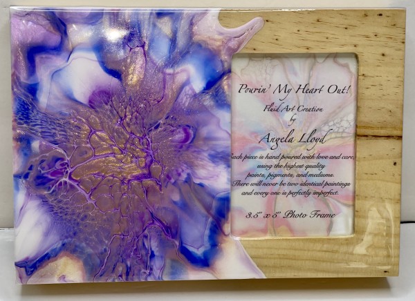 Untitled - Tangled Colors, Wooden Block Picture Frame by Pourin’ My Heart Out - Fluid Art by Angela Lloyd