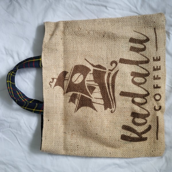 "Kadalu Coffee" jute shopper by Alison Carrie