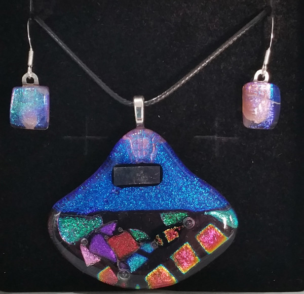 Blue Mosaic Tear Drop Necklace and Earring set by Inez Jenkins