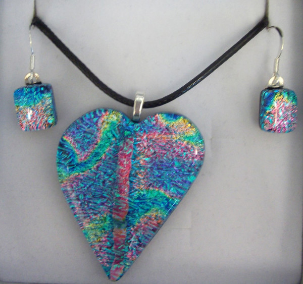 Blue Heart Necklace and Earrings Set by Inez Jenkins