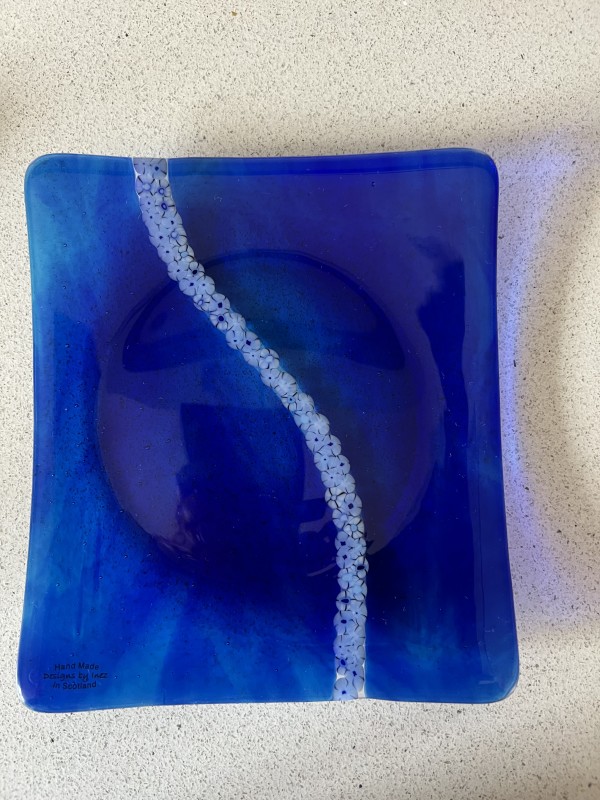 Deep blue glass plate by Inez Jenkins