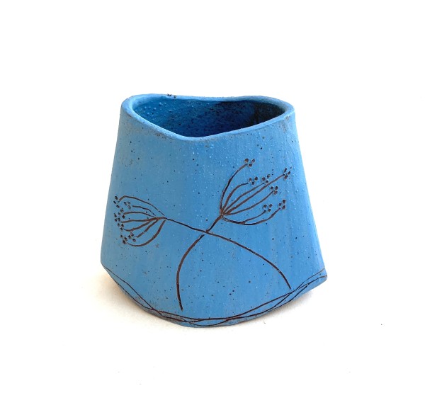 Small blue rocking kiss vessel by Jenny Charles