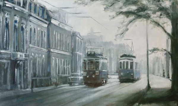 Trams in old city by Oscar Spierenburg