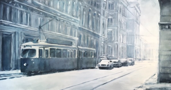Tram in snow by Oscar Spierenburg