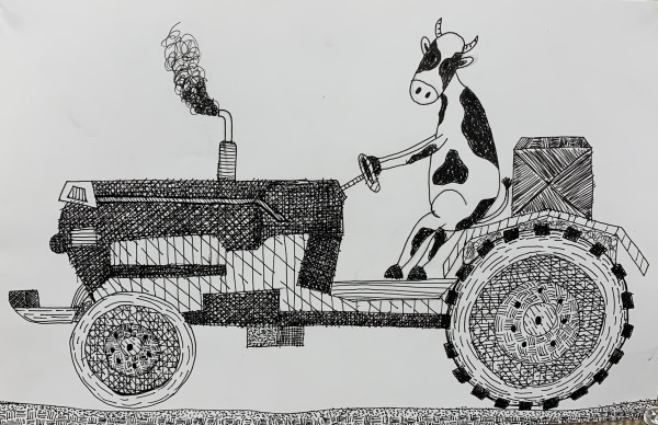 Cow on a Tractor by Art I