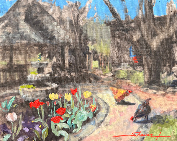 Plein Tulips and Hens by Sharon Rusch Shaver, Image 1.