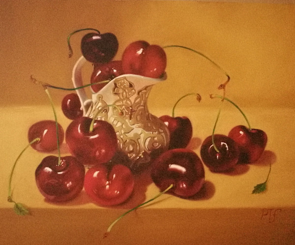 Cherries with porcelain jug by Peter Thomas Foster