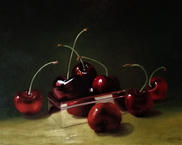 Cherries with silver box by Peter Thomas Foster