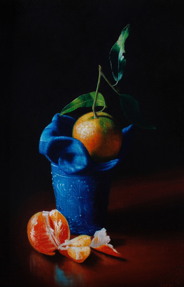 Clementine and blue glass by Peter Thomas Foster