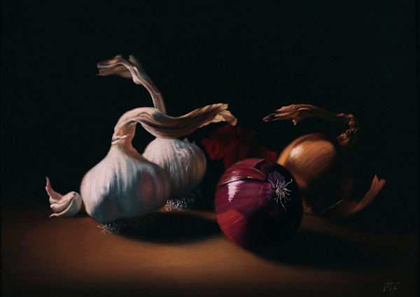 Garlic heads and onions by Peter Thomas Foster
