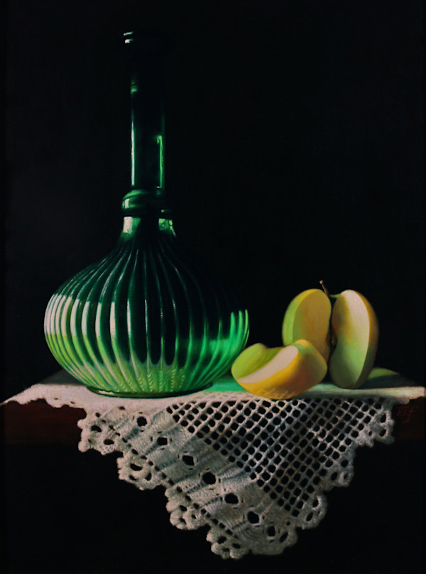Green bottle, apple and lace by Peter Thomas Foster, Image 5.