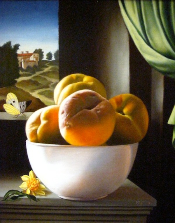 Peaches in a porcelain bowl with landscape by Peter Thomas Foster, Image 8.