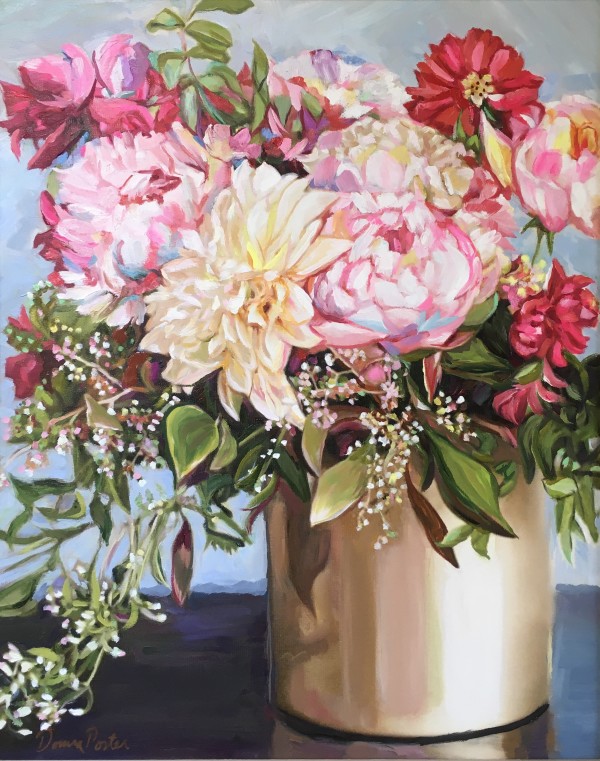 Flowers in a Gold Vase by Donna Porter