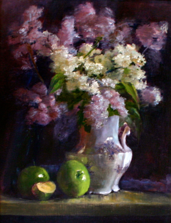 Lilacs and Green apples by Louise B. Hafesh